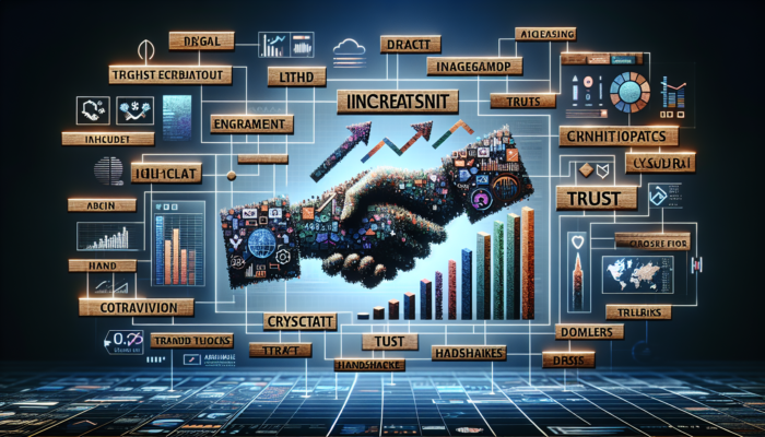 A digital screen displaying high-quality, relevant content with graphs indicating increased engagement and trust.
