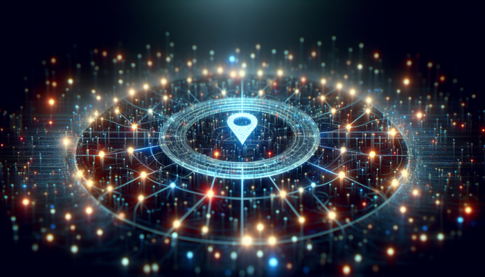 A digital matrix showing Google's ranking factors affecting a business icon's position on a search leaderboard.
