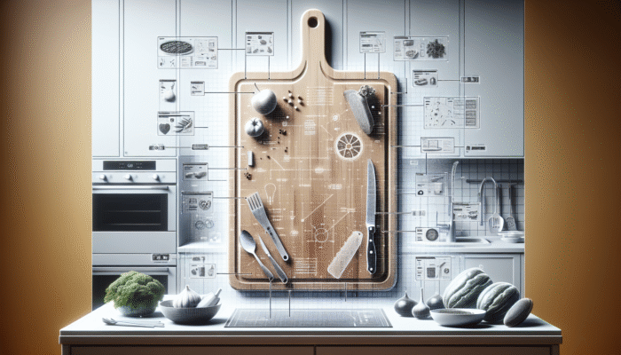 A durable, eco-friendly cutting board in a modern kitchen, showcasing sustainability and minimal waste.