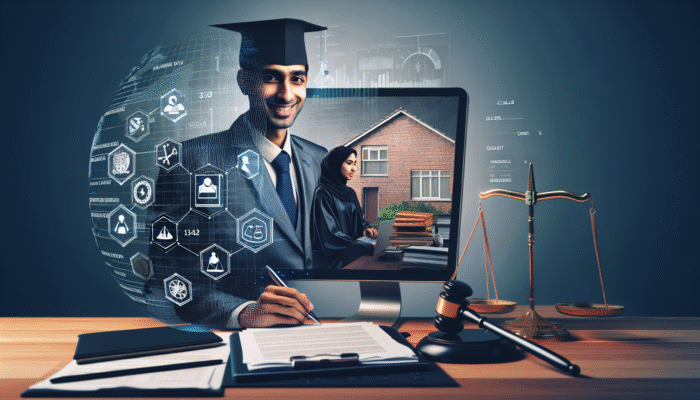 A solicitor utilising digital tools for a remote UK home sale, assisting a client through video call.