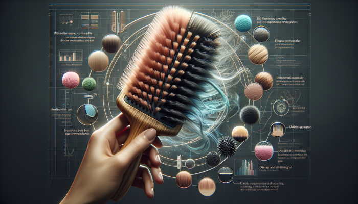 Mixed bristle brush effectively detangling and distributing oils on various hair textures, promoting shine and versatility.