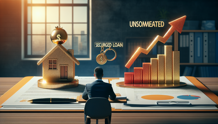 Individual comparing secured and unsecured loan documents at a desk in a UK financial office.