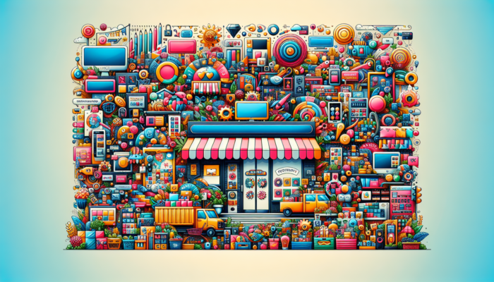 A vibrant digital storefront optimized for Google Business Profile visibility, attracting diverse customers with engaging content.