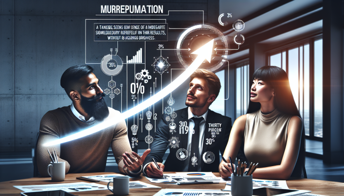 A marketing team in a modern office setting SMART objectives, aiming for a 30% traffic increase in six months.