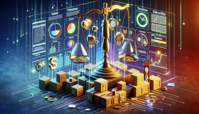 A digital marketing quote with clear headings, bullet points, focusing on value, pricing, timelines, deliverables, fostering trust.