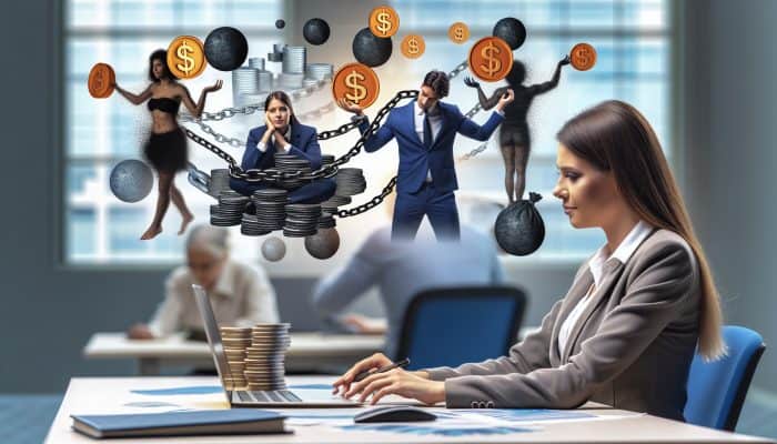 A financial advisor discussing debt consolidation strategies using a graph, depicting a person with multiple debts versus one with a single debt.