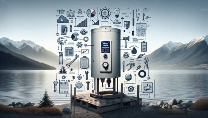 An infographic illustrating water heater services in West Vancouver, featuring maintenance tips and local service providers, set against a picturesque backdrop.