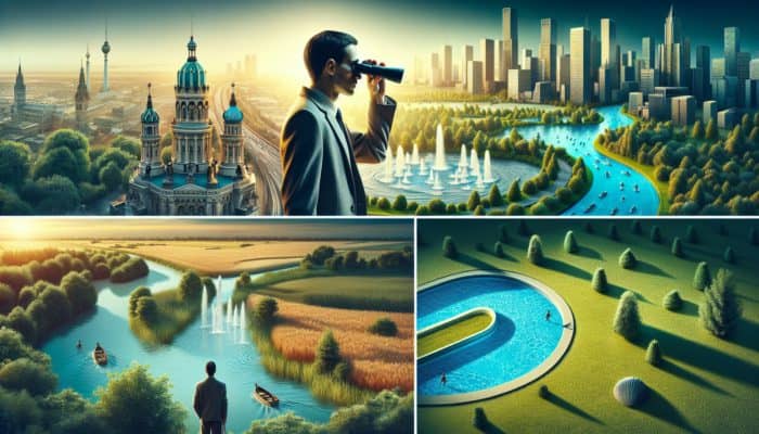 A vigilant explorer surveys urban fountains and swimming pools, alongside rural streams and lakes, for emergency water sources.