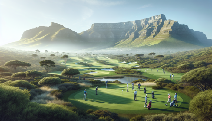 A historic golf course at Royal Cape Golf Club with Table Mountain views, lush fairways, and a vibrant community.