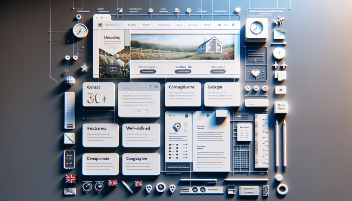 A modern website interface for a UK small firm in Corsham, showcasing sticky navigation, prominent contacts, category icons, and a local map.