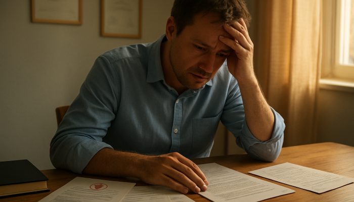 Building Compassionate Repayment Plans While Unwell: Guidance | DCL Concerned individual at a sunlit desk with medical certificates, bills, and letters requesting creditor relief