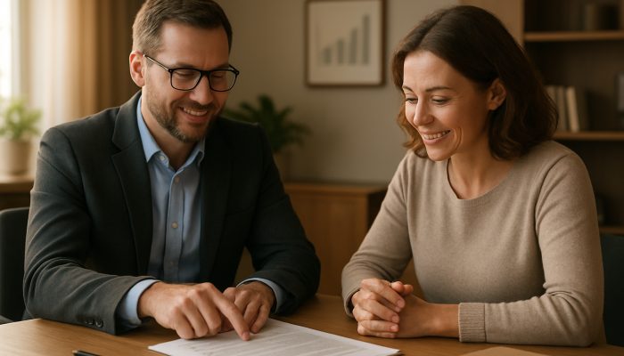 Combine Payday Loans Into One Affordable Deal: Save Money Today | DCL UK debt advisor assisting borrower with consolidation documents in a calm office surrounded by charts