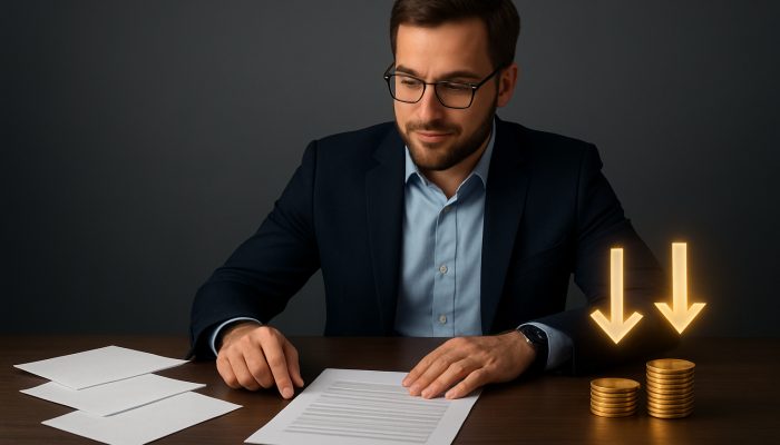 Combine Payday Loans Into One Affordable Deal: Save Money Today | DCL Borrower comparing high-interest loans to low-APR consolidation options with savings coins and arrows on desk